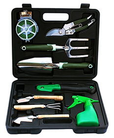 嗨绿 9件套园林工具套装组合园艺工具套装含修枝剪铲子耙子气压喷壶 含精美包装箱 供应商直送